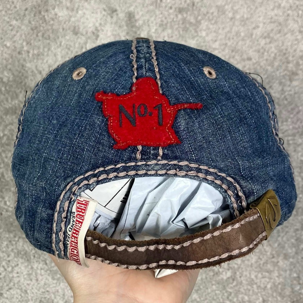 Vintage True Religion Horseshoe Denim Baseball Cap Blue Distressed Hat - Picture 3 of 14